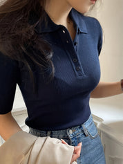 Beatrix Chandon | Ribbed Collared Polo Top For Women