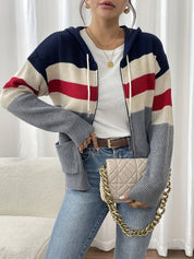 Harriet Devon | Colour-Block Zip Hoodie With Ribbed Knit For Women