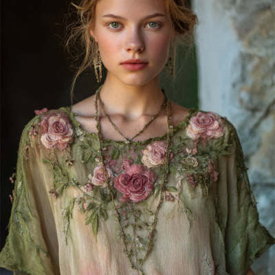 Seraphina Colombani | Floral Embroidered Boho Blouse For Women