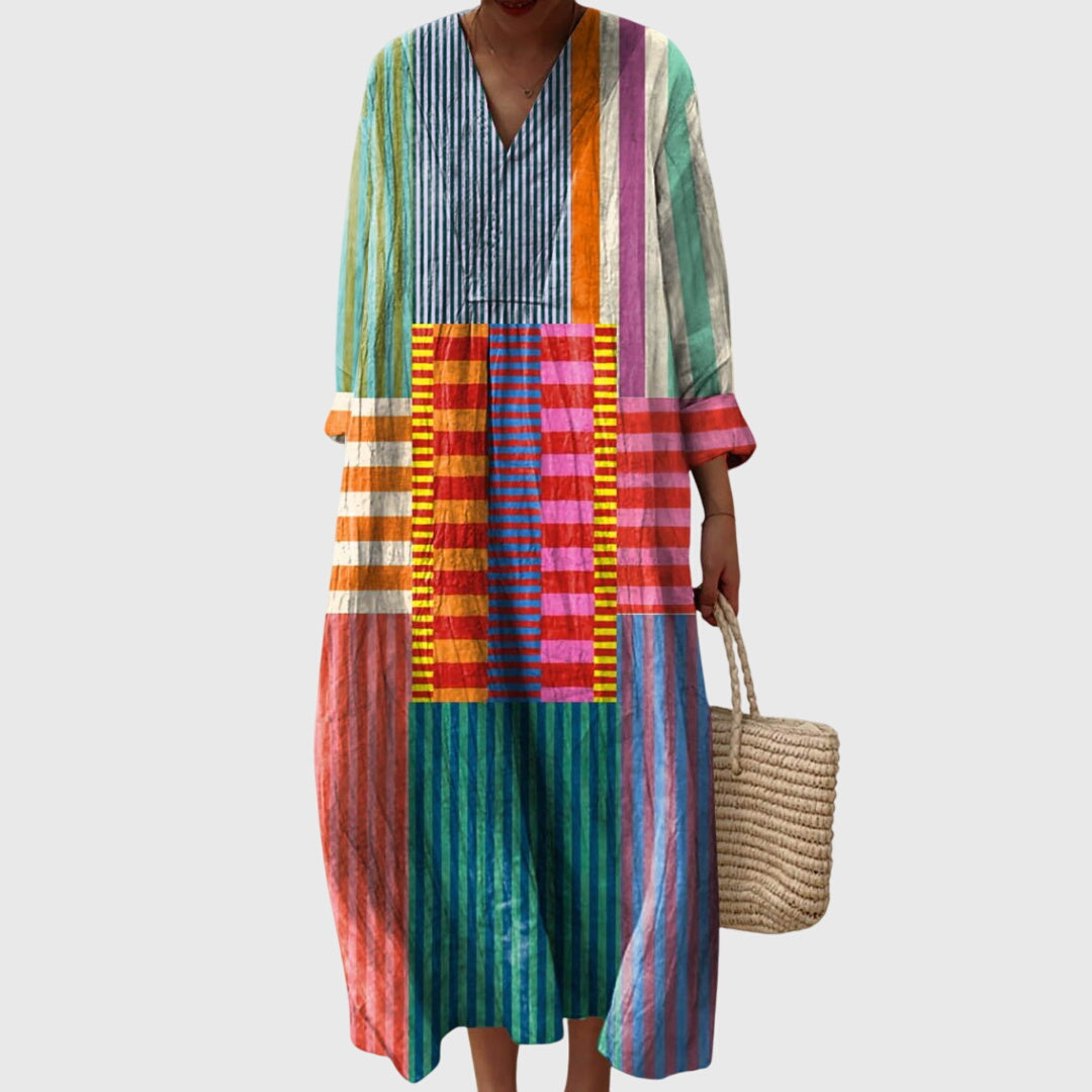 Beatrix Colombe | Colorblock Patchwork Stripe Maxi Dress