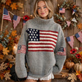 Vivienne Gravelle | Grey Chunky Knit Flag Veterans Day Sweater For Women