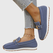 Seraphelle Dunbridge | Beige Mesh Slip-On Loafer Sneaker with Gold Horsebit