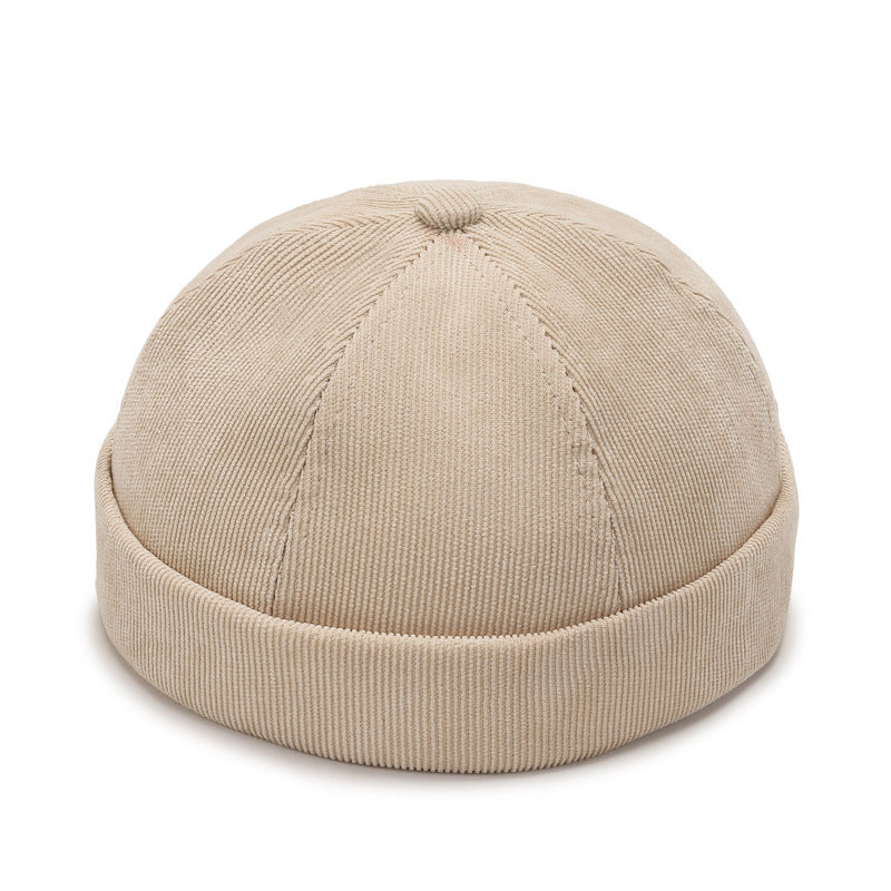 Corduroy Brimless Skull Cap Hat - Khaki