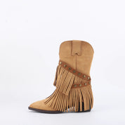 Marguerite Solari | Fringe Cowboy Boots With Studded Strap For Women