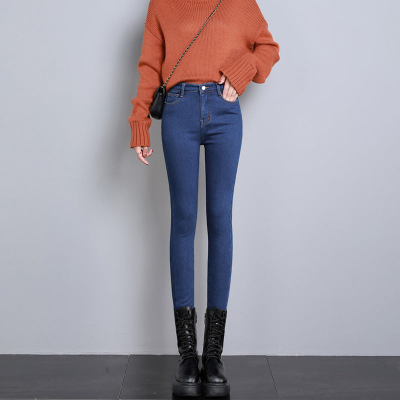 Elise Chambord | High Waist Fleece-Lined Skinny Denim Pants For Women