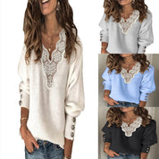 Celine Duvalier | Lace-Trim V-Neck Sweater For Women