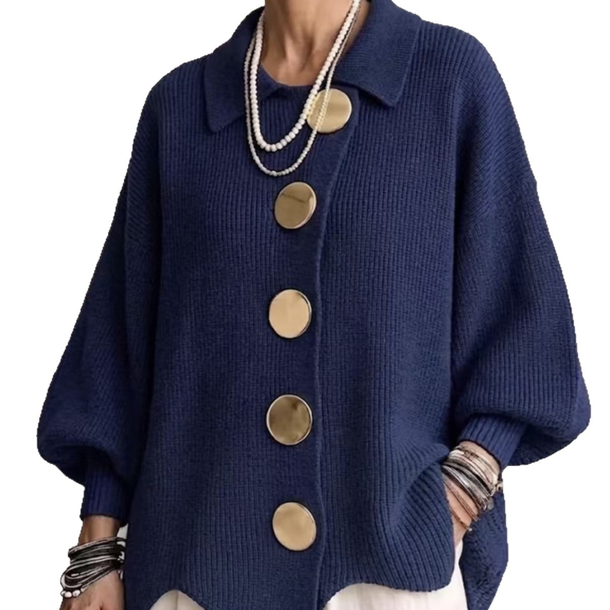 Gentry Colewood | Scalloped Hem Collared Button Cardigan For Women
