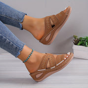 Clarette Beauvignon | Embroidered Wedge Slide Sandals For Women