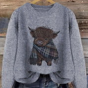 Marguerite Vaillant | Highland Cow Print Knit Sweater For Women