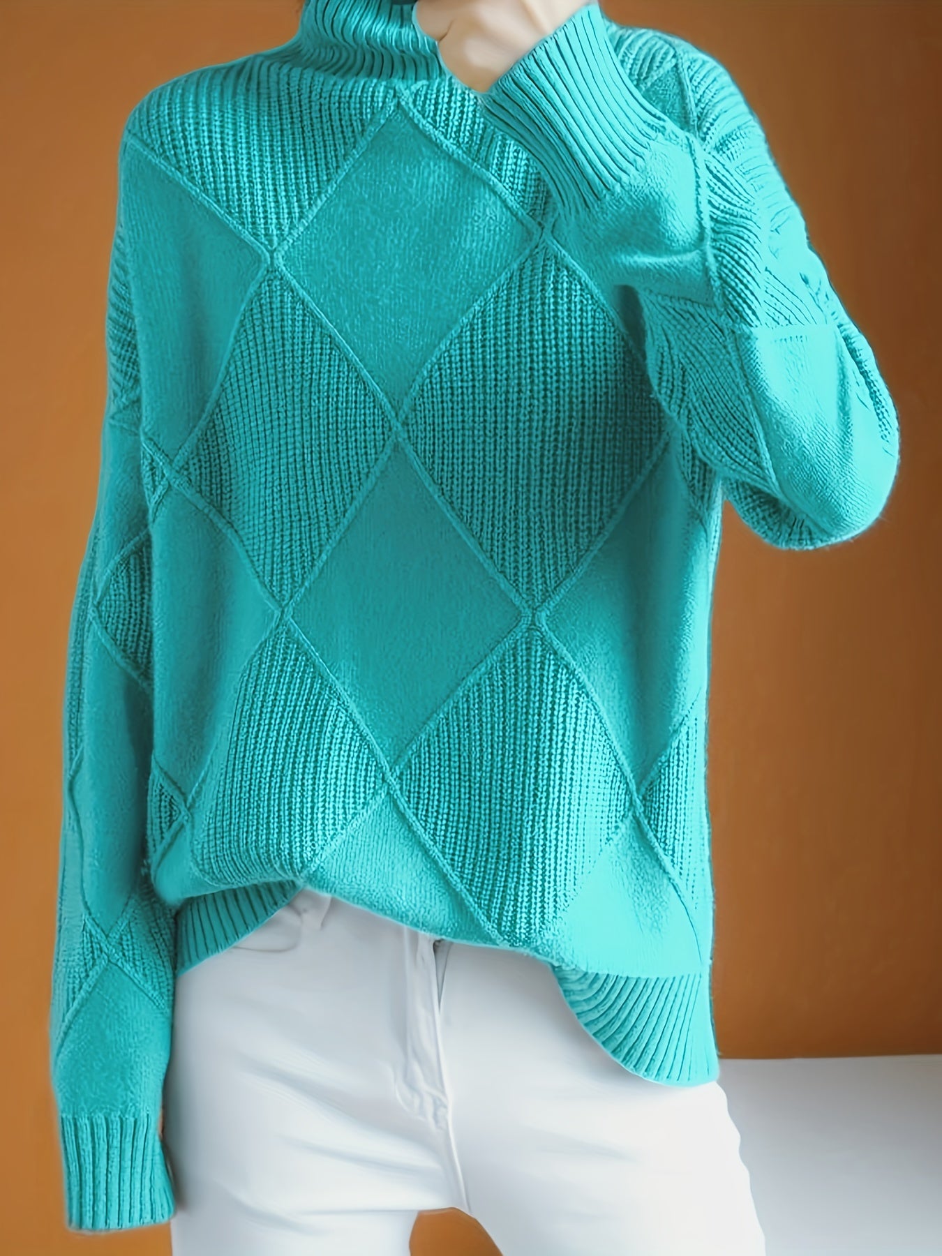 Josephine Alderidge | Diamond-Knit Turtleneck Sweater For Women