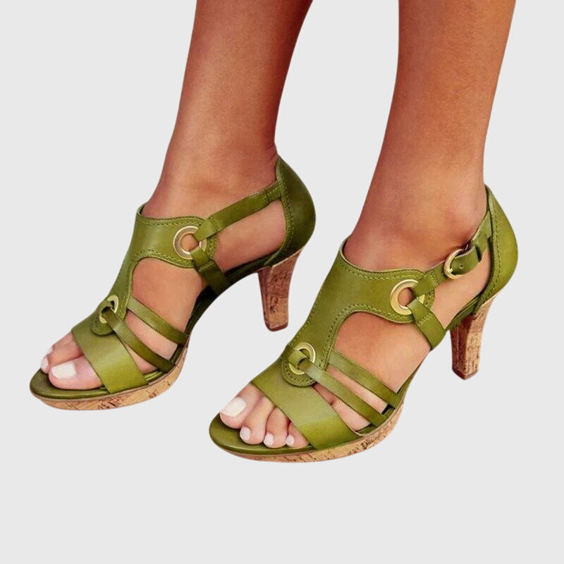 Marguerite Hollande | Brown Cork Heel Gladiator Sandals