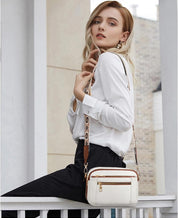Henriette Beausoleil | White Leather Crossbody Bag with Floral Strap