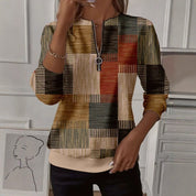 Sylvaine Hollcroft | Geometric Print Quarter-Zip Sweatshirt For Women