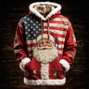 Francesca Hartwell | Flag Santa Print Christmas Hoodie For Women
