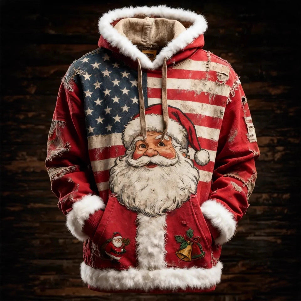 Francesca Hartwell | Flag Santa Print Christmas Hoodie For Women
