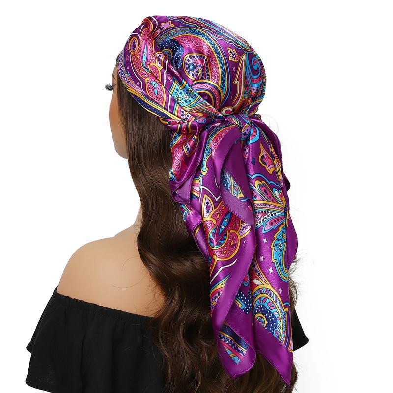 Satin Paisley Headband Scarf - Purple