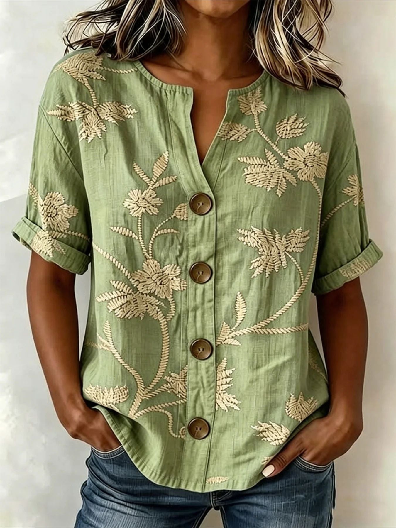 Antonella Marchese | Embroidered Floral Button-Up Blouse For Women