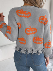 Marina Castellucci | Pumpkin Print Distressed Sweater For Women