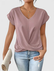 Elspeth Montclair | Beige V-Neck Twist Front Blouse