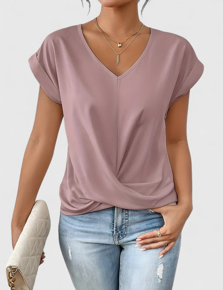 Elspeth Montclair | Beige V-Neck Twist Front Blouse
