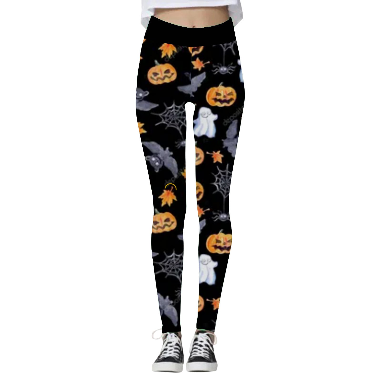Black Cat Society | Skull & Pumpkin Halloween Leggings For Women
