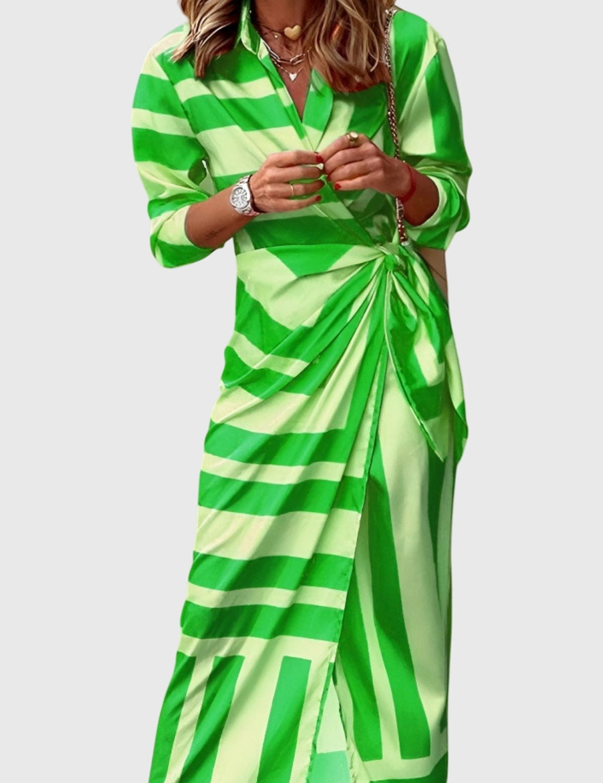 Delphine Vauclaire | Orange & Pink Geometric Print Wrap Midi Dress