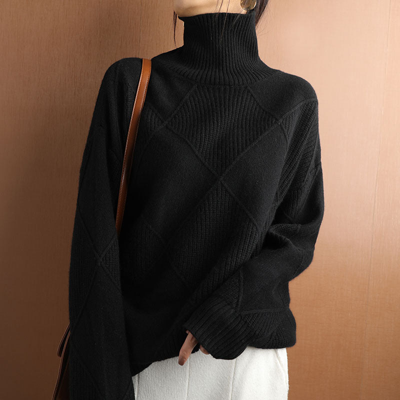 Ruby Estshaw | Diamond Knit Turtleneck Sweater For Women