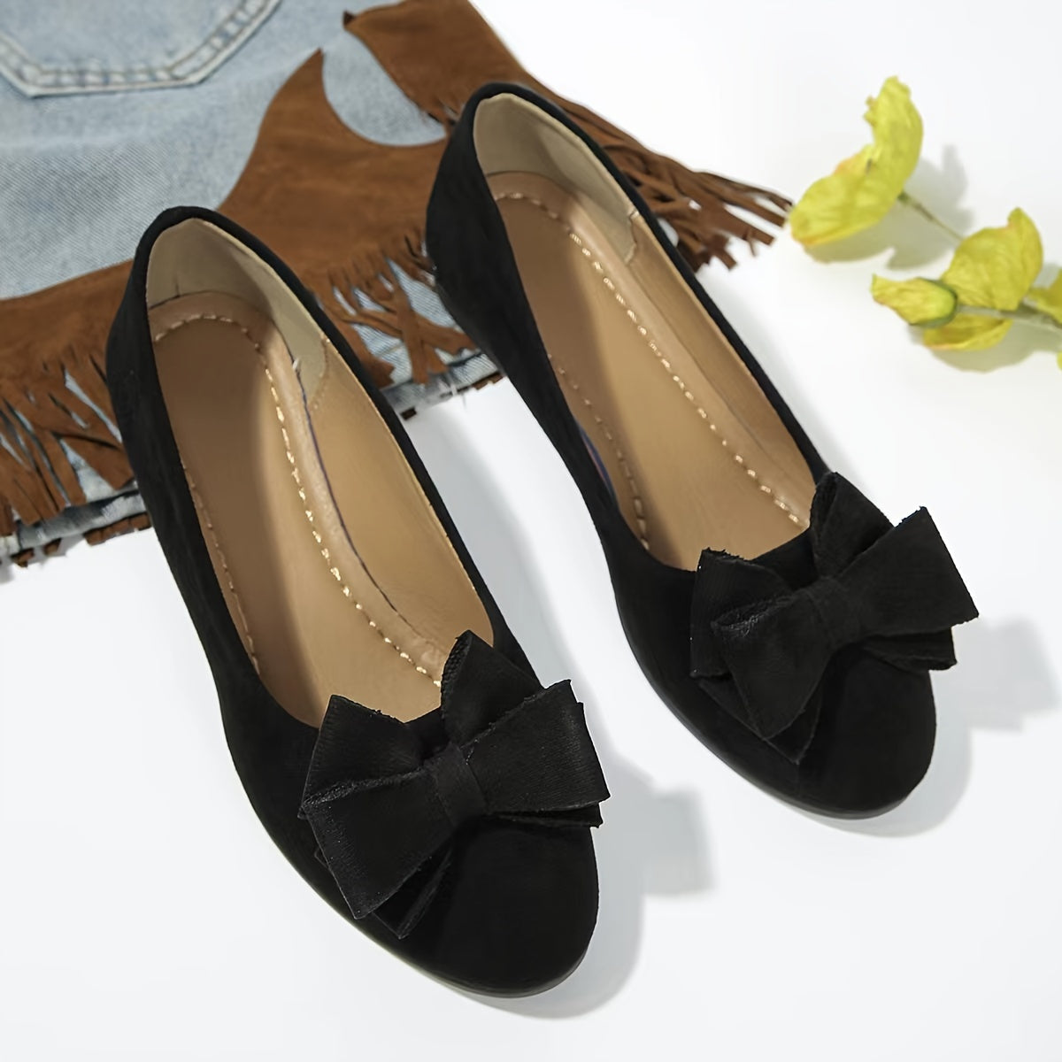 Lucinda Hartbourne | Black Bow Detail Ballet Flats Slip-On