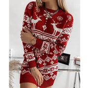 Delphine Chastain | Christmas Reindeer Knit Sweater Mini Dress For Women
