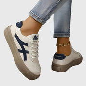 Vittoria Blanchard | White & Navy Lace-Up Platform Sneakers
