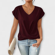 Arabella Sincroft | Brown V-Neck Twist Hem Top