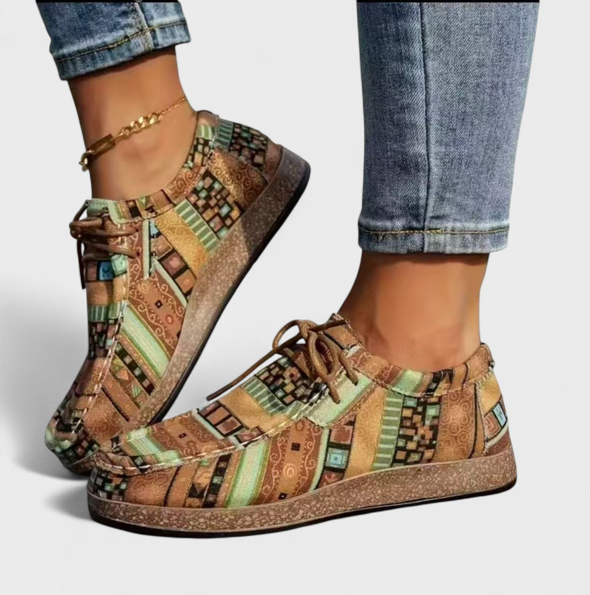 Celinda Beaurivage | Boho Tribal Print Lace-Up Platform Sneakers For Women