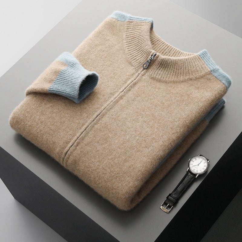 Kirk Ostbrook | Contrast-Shoulder Zip Wool-Blend Cardigan For Men