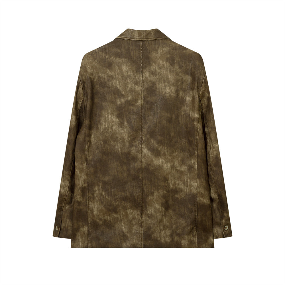 Etienne Corradini | Tie-Dye Suit Collar Leather Jacket For Men