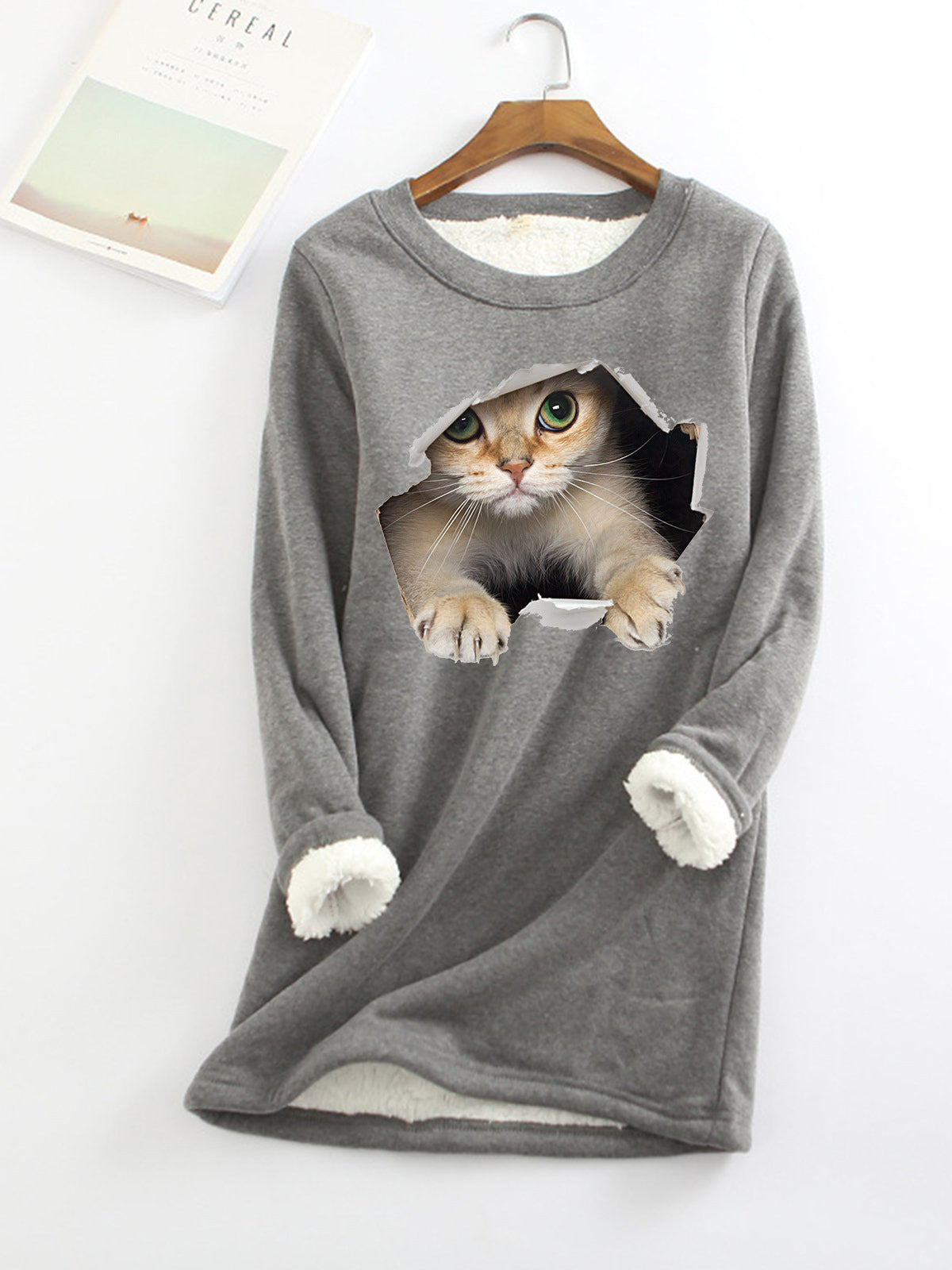 Lucille Armand | Cat Print Fleece-Lined Sweatshirt For Women