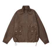 Rafael Moretti | Oversized Leather Jacket With Stand Collar For Men