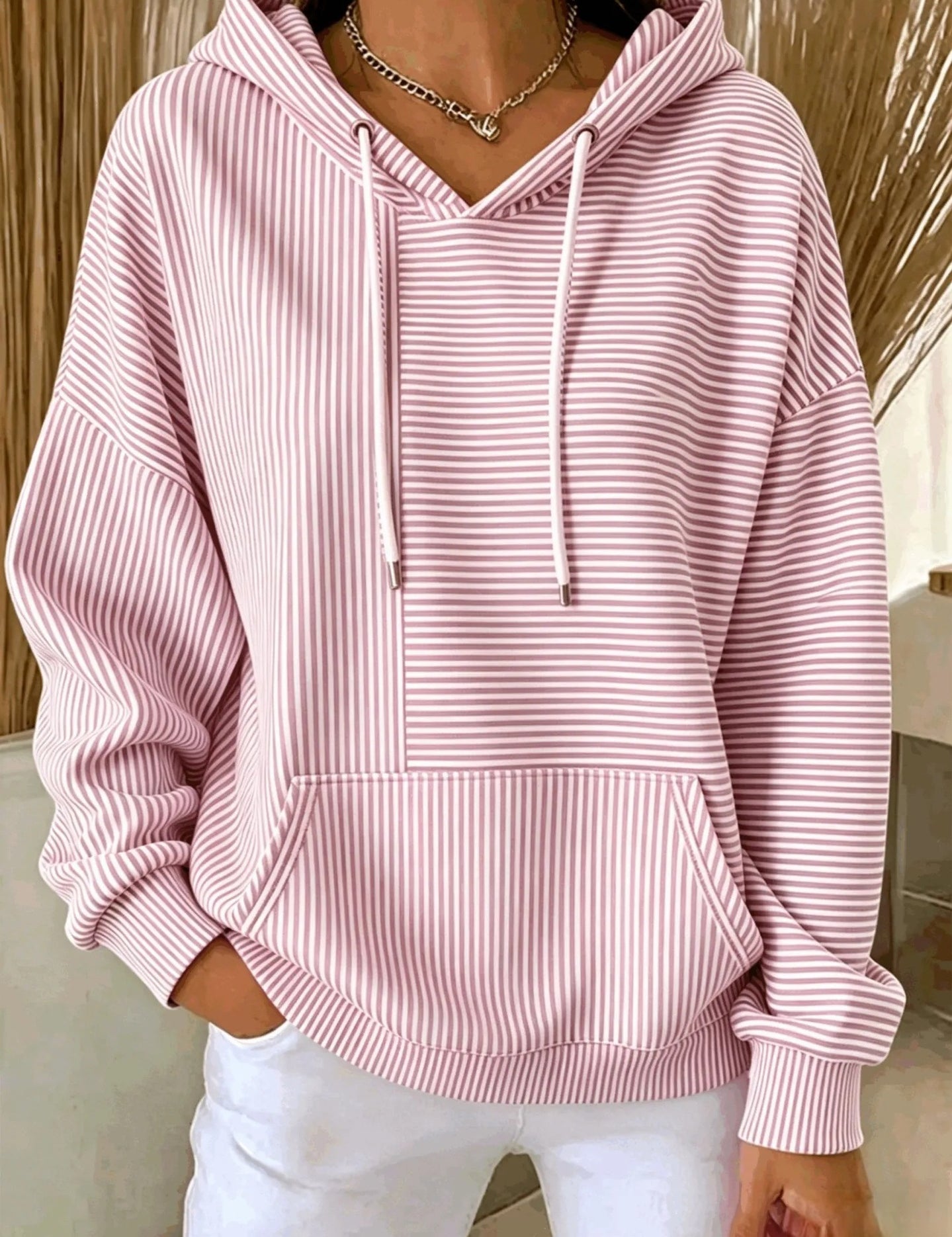 Genevieve Laurent | Striped Hooded Pocket Hoodie For Women