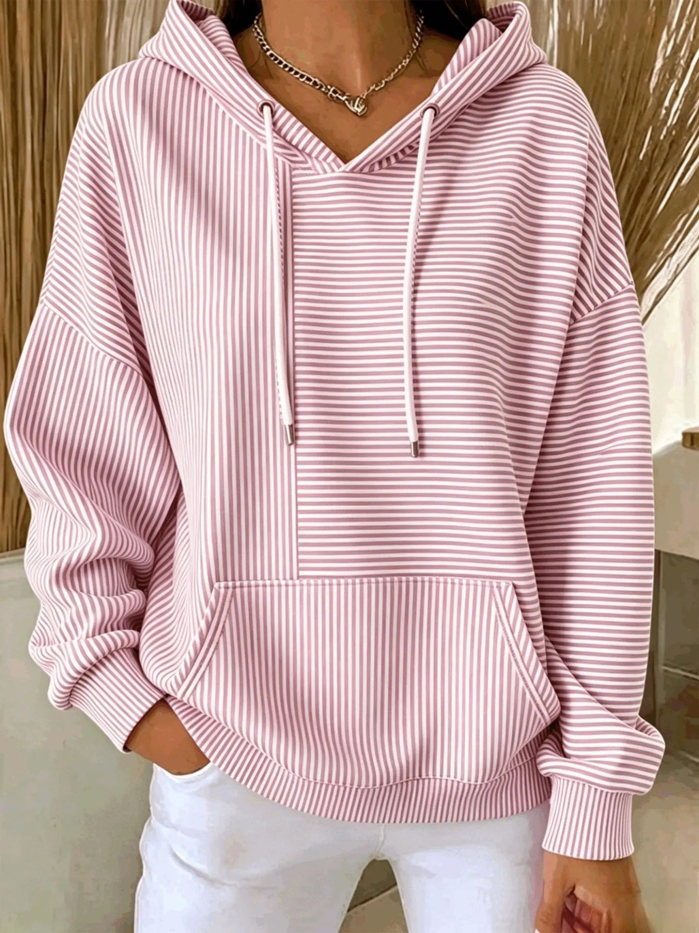 Genevieve Laurent | Striped Hooded Pocket Hoodie For Women