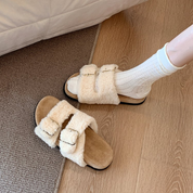 Wynn Goldcombe | Fuzzy Double Buckle Slide Slippers For Women
