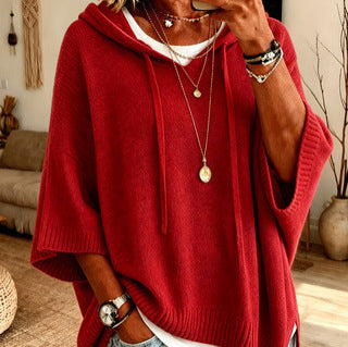 Eloise Drummond | Knitted Hooded Drawstring Sweater For Women