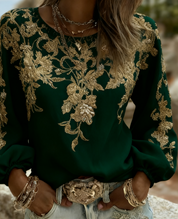 Isabelle Fontaine | Rose Embroidered Puff Sleeve Blouse For Women
