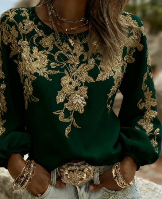 Isabelle Fontaine | Rose Embroidered Puff Sleeve Blouse For Women