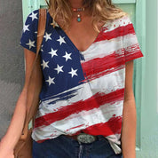 Darcy Winsmore | Vintage Stars Print V-Neck T-Shirt For Women