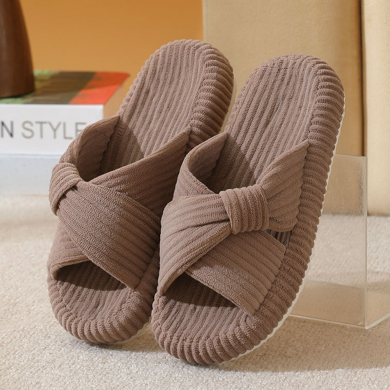 Odette Villeneuve | Cross-Strap Corduroy Slippers For Women