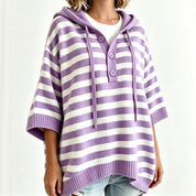 Amelie Rousseau | Striped Hooded Knit Sweater For Women