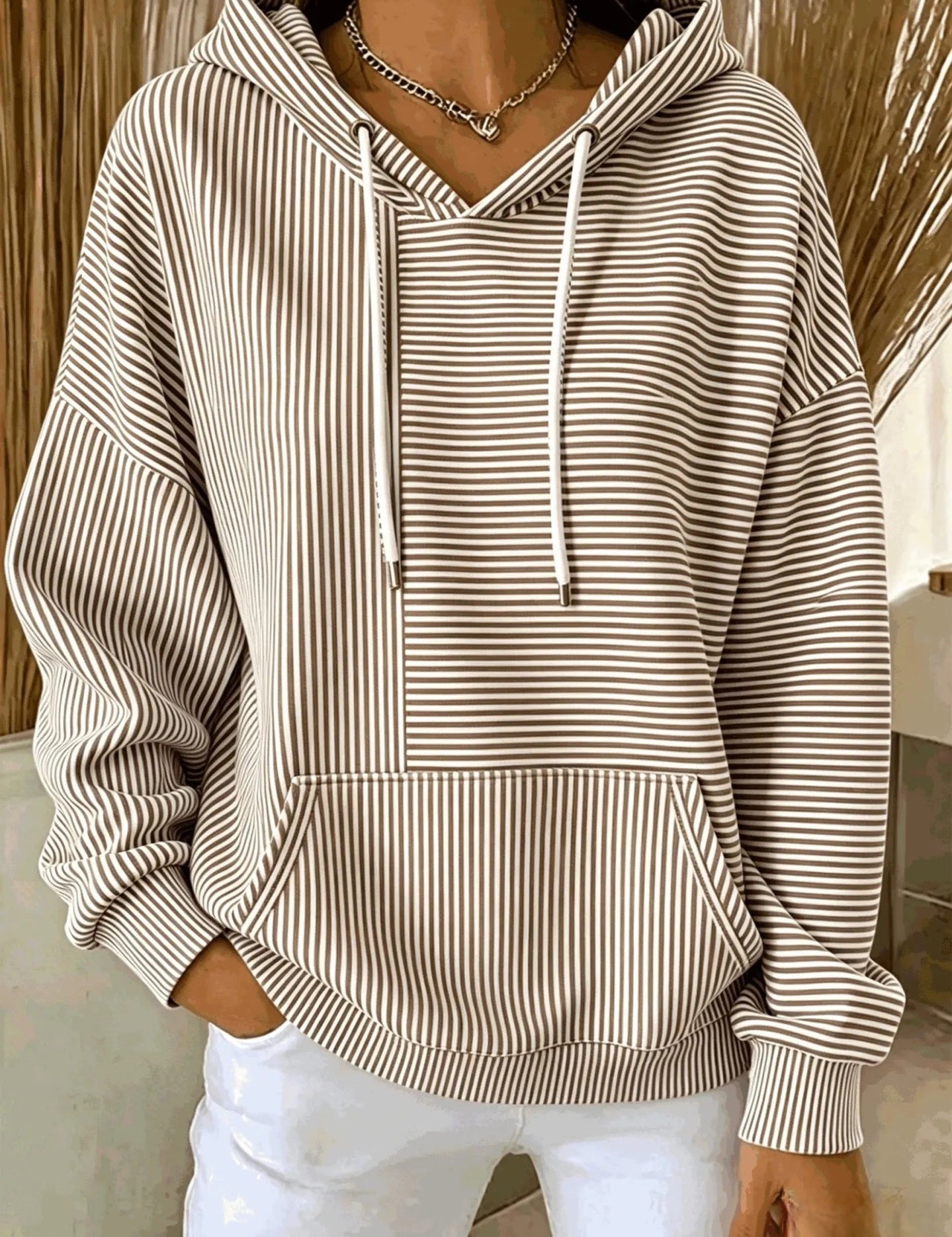 Genevieve Laurent | Striped Hooded Pocket Hoodie For Women