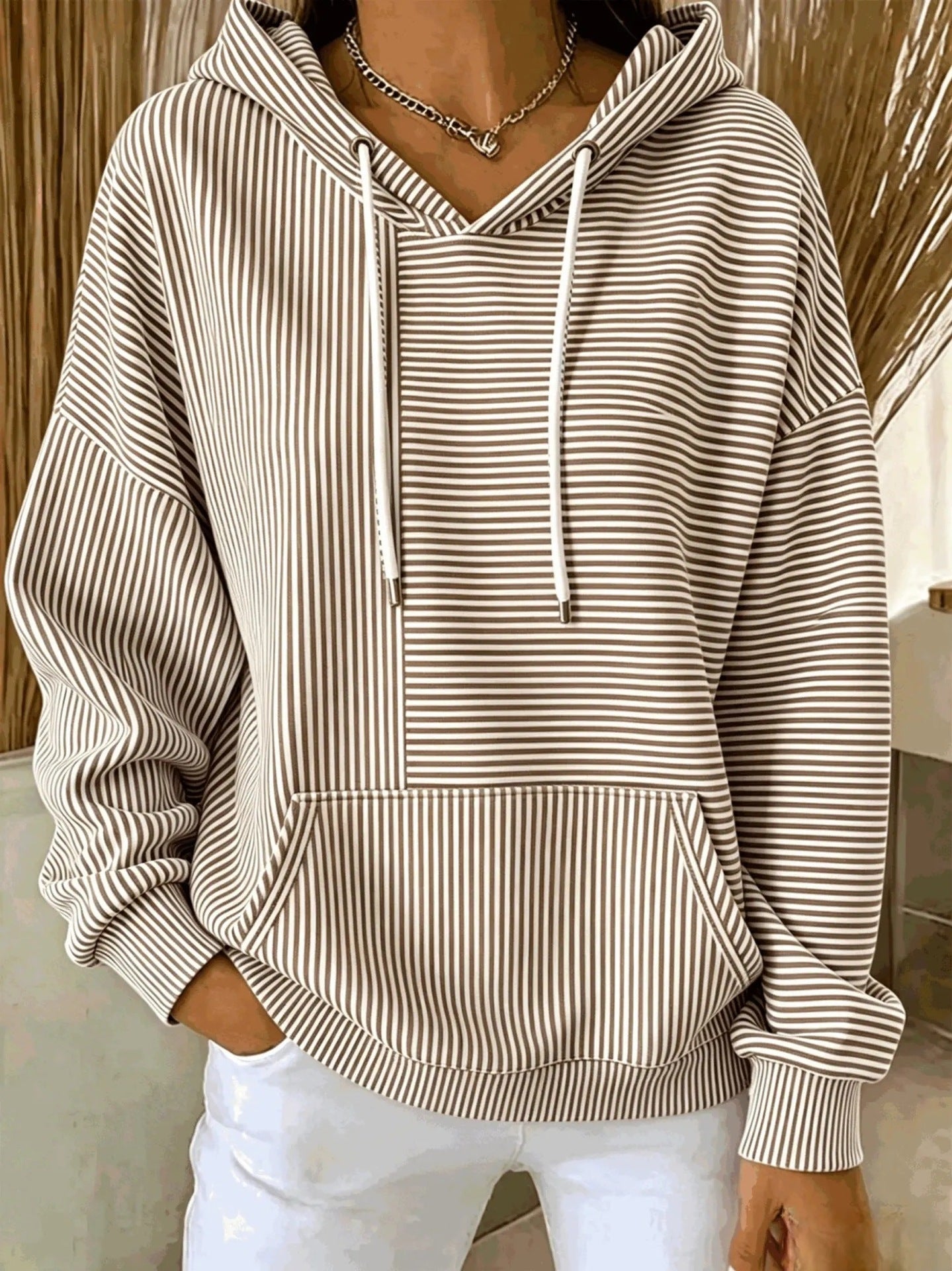 Genevieve Laurent | Striped Hooded Pocket Hoodie For Women
