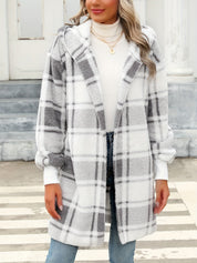 Mathilde Corvin | Plush Plaid Hooded Cardigan For Women