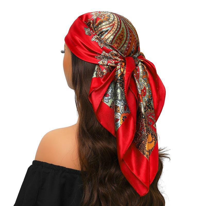 Satin Paisley Headband Scarf - Red