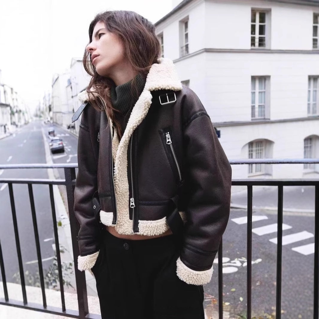 Pauline Girardin | Shearling Aviator Cropped Jacket For Women
